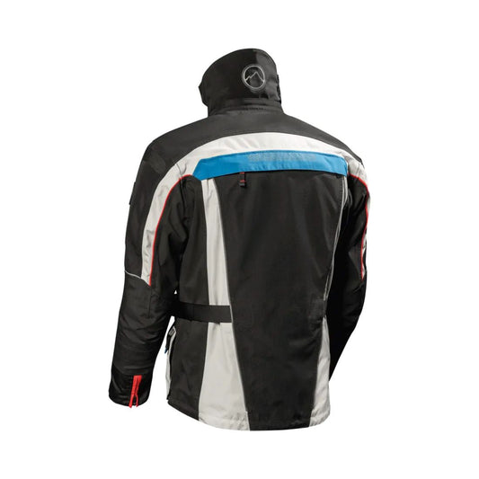 motorcycle jacket dane nimbus 2 pro goretex windproof waterproof breathable summer jacket thermal liner insulation stretch tex armacor 3d mesh inner pockets ventilation storm collar light gray black red blue riding alpine touring adventure adv back