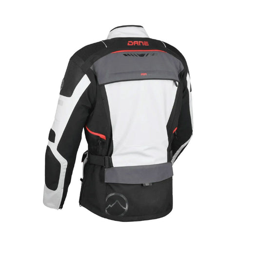 motorcycle jacket dane hornum goretex windproof waterproof breathable thermal liner chest pockets ventilation 3d mesh protection gray red black fluorescent riding alpine touring adventure adv back