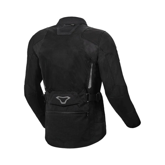 motorcycle jacket macna aerocon waterproof thermal ventilation vents black touring adventure adv back