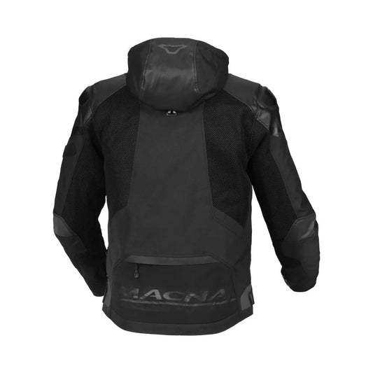 motorcycle jacket macna bradical waterproof liner raintex mesh laminated ventilation vents hoodie black touring adventure adv back
