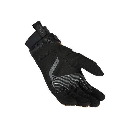 motorcycle gloves macna crew rtx waterproof ergo thumb touch tip black toupe touring adventure adv bottom