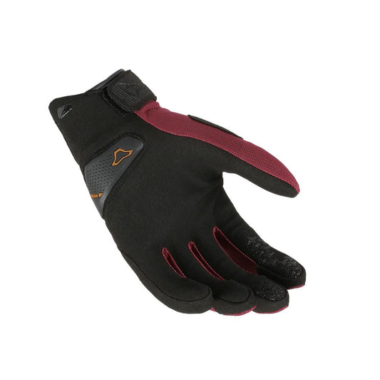 motorcycle gloves macna darko womens ergo thumb grip print eva knuckle tpr palm bordeaux black touring adventure adv palm