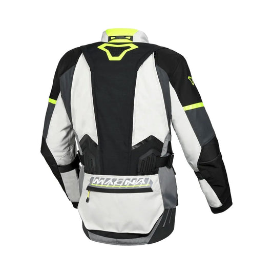 motorcycle jacket macna domane mesh thermos raintex nighteye epg vision tech gray neon yellow touring adventure adv back