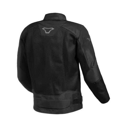 motorcycle jacket macna empire vents ventilation waterproof raintex black touring adventure adv back