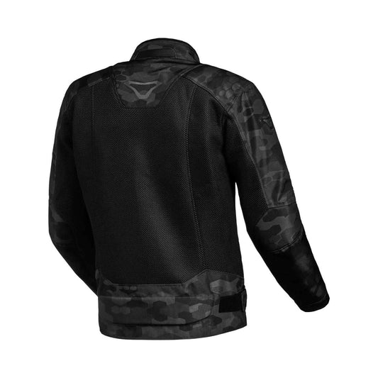 motorcycle jacket macna empire vents ventilation waterproof raintex camo black touring adventure adv back