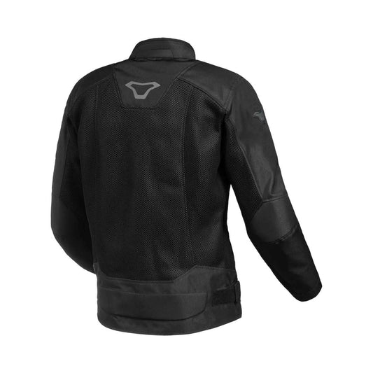 motorcycle jacket macna empire womens vents ventilation waterproof raintex black touring adventure adv back