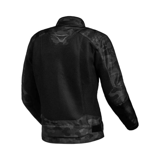 motorcycle jacket macna empire womens vents ventilation waterproof raintex camo black touring adventure adv back