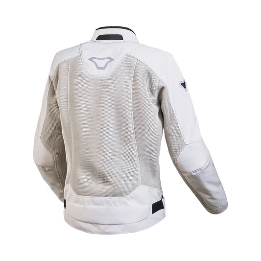 motorcycle jacket macna empire womens vents ventilation waterproof raintex light gray touring adventure adv back