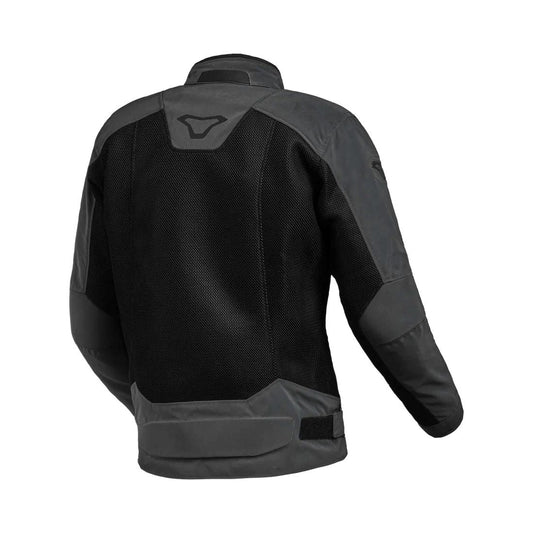 motorcycle jacket macna empire womens vents ventilation waterproof nighteye raintex light gray touring adventure adv back