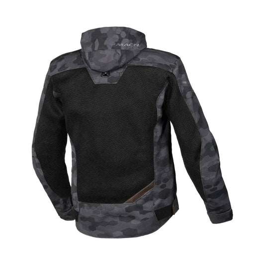 motorcycle jacket macna farrow hoodie vents ventilation mesh ripstop airburst camo black touring adventure adv back