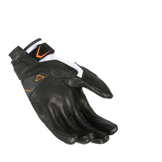 motorcycle gloves macna haros goat leather tpr knuckle palm finger thumb black white orange touring adventure adv palm