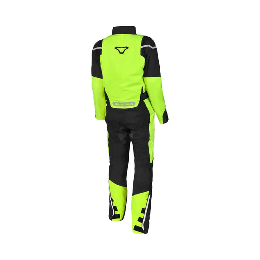 motorcycle rainwear macna hydra rain protection reflection laminated mesh neon yellow black touring adventure adv back