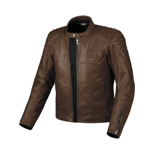 motorcycle jacket macna lance 2.0 ventilation vents summer risc cow leather brown touring adventure adv front open