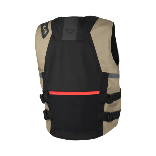 motorcycle vest macna mutv-1 ce chest back protector prepared air pockets taupe black touring adventure adv back