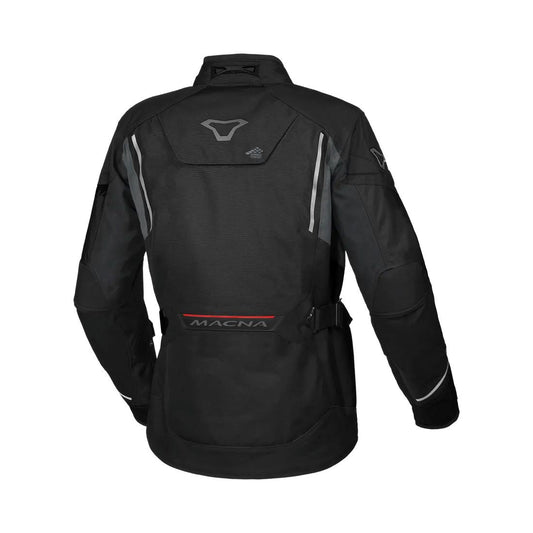 motorcycle jacket macna mundial mesh raintex thermos vents ventilation easy cuff black touring adventure adv back