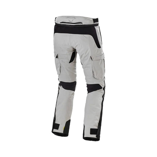 motorcycle pants macna novado waterproof raintex mesh detachable thermo reflective air panels heat shield white gray black touring adventure adv back