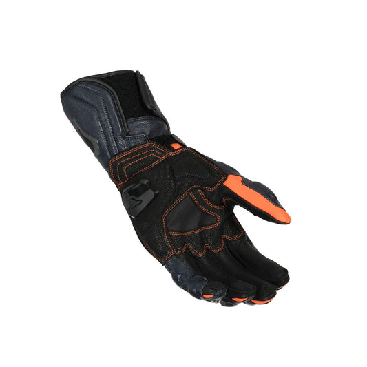 motorcycle gloves macna powertrack armax goat cow kangaroo leather knuckle finger lam protection tpr cuff ergo thumb black orange touring adventure racing adv palm