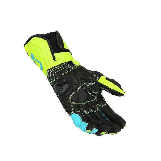 motorcycle gloves macna powertrack armax goat cow kangaroo leather knuckle finger lam protection tpr cuff ergo thumb neon yellow black blue racing touring adventure adv palm