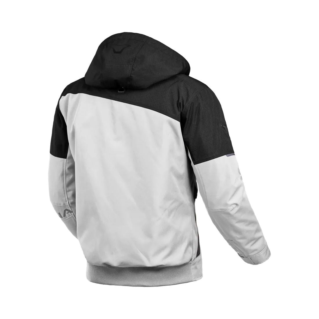 motorcycle jacket macna racoon waterproof air scoop raintex mesh laminated thermos risc r.is.c. reflection vents ventilation detachable hood light gray black touring adventure adv back