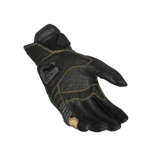 motorcycle gloves macna ultraxx cow goat leather touch tip armax perforated risc protection gold black touring adventure adv palm