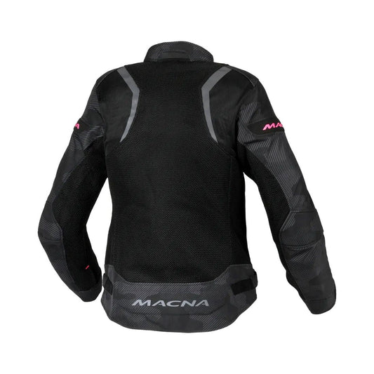 motorcycle jacket macna velotura womens vents ventilation ventilated 3d mesh risc reflection ce protection gray camo black touring adventure adv back