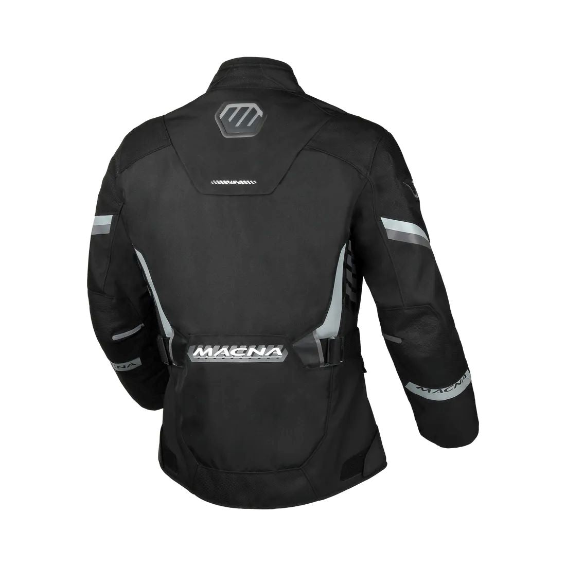 motorcycle jacket macna zatra womens air panels vents ventilation raintex mesh laminated vision tech prepared led light night eye nighteye retro reflective tech epg air scoop black touring adventure adv back