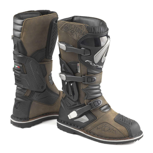 motorcycle boots, Forma Terra Evo adventure adv dual offroad enduro riding gear brown
