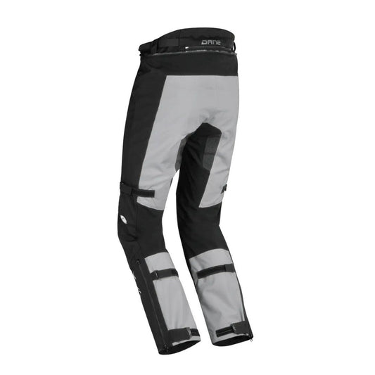 motorcycle pants dane dalvik goretex inner pants braces prepared knee protectors reflective grip patches riding silver gray black alpine touring adventure adv back
