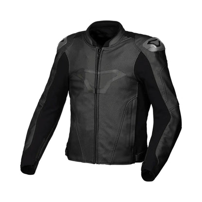 motorcycle jacket macna aviant air leather buffalo risc armax belt loop perforated black touring adventure adv front