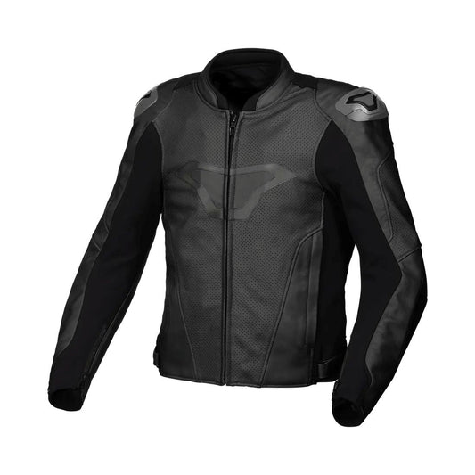 motorcycle jacket macna aviant air leather buffalo risc armax belt loop perforated black touring adventure adv front