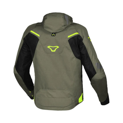 motorcycle jacket macna beacon waterproof ventilation vents black green sport naked touring adventure adv back