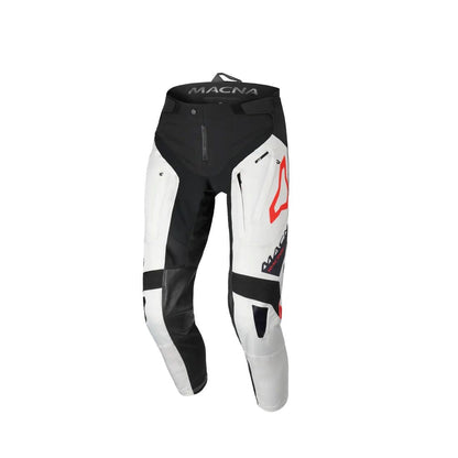 motorcycle pants macna chameleon vents ventilation mesh gray red blue touring adventure adv front