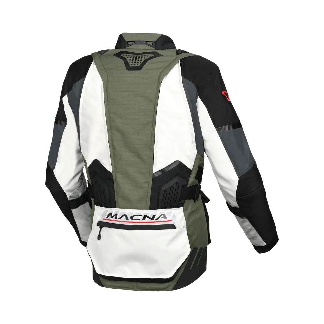 motorcycle jacket macna domane mesh thermos raintex nighteye epg vision tech light gray green black touring adventure adv back
