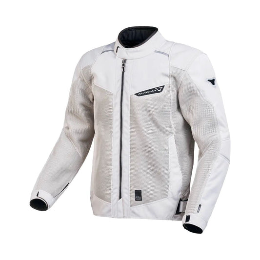 motorcycle jacket macna empire vents ventilation waterproof raintex light gray touring adventure adv front