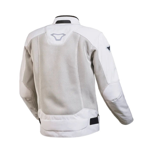 motorcycle jacket macna empire vents ventilation waterproof raintex light gray touring adventure adv back