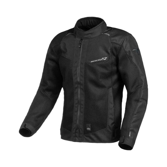 motorcycle jacket macna empire womens vents ventilation waterproof raintex black touring adventure adv front
