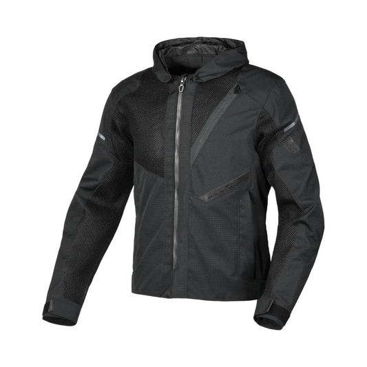 motorcycle jacket macna farrow vents ventilation mesh ripstop airburst black touring adventure adv front