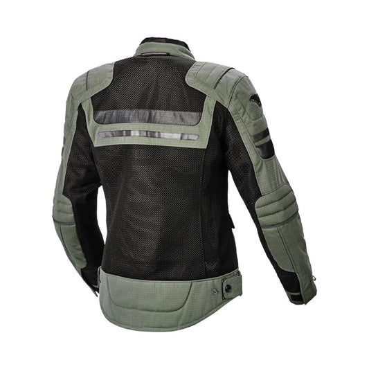 motorcycle jacket macna fluent womens vents ventilation mesh ripstop green black touring adventure adv front
