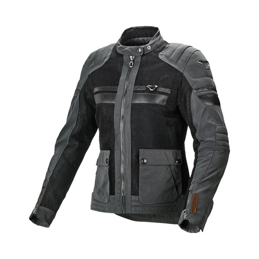 motorcycle jacket macna fluent womens vents ventilation mesh ripstop nighteye black touring adventure adv front