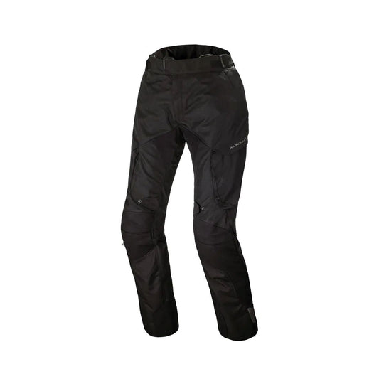 motorcycle pants macna forge womens waterproof raintex mesh heat shield waist lock black touring adventure adv front