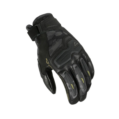 motorcycle gloves macna haros goat leather tpr knuckle palm finger thumb black camo touring adventure adv top