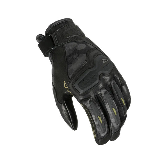 motorcycle gloves macna haros goat leather tpr knuckle palm finger thumb black camo touring adventure adv top