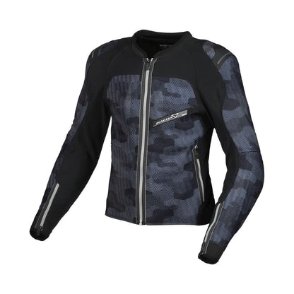 motorcycle jacket macna korus air burst vents ventilation mesh stretch black camo touring adventure adv front