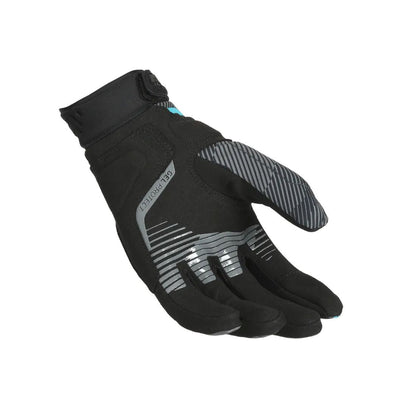 motorcycle gloves macna lithic womens touch tip gel grip print ergo thumb TPR knuckle EVA black blue touring adventure adv palm