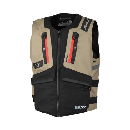 motorcycle vest macna mutv-1 ce chest back protector prepared air pockets taupe black touring adventure adv front