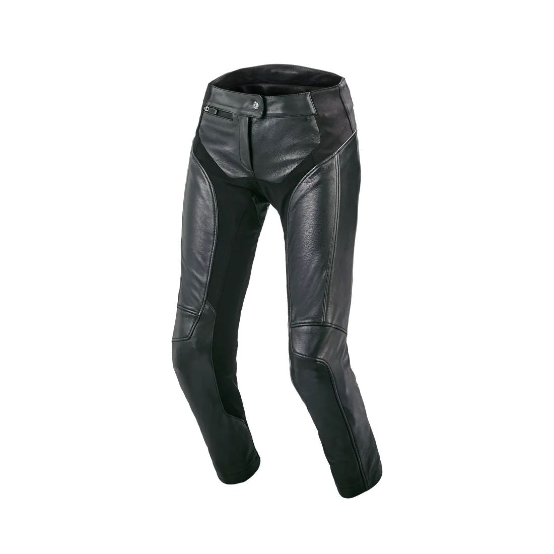 motorcycle pants macna mohita womens leather stretch cow leather knee hip protection hot weather summer mesh black touring adventure adv front