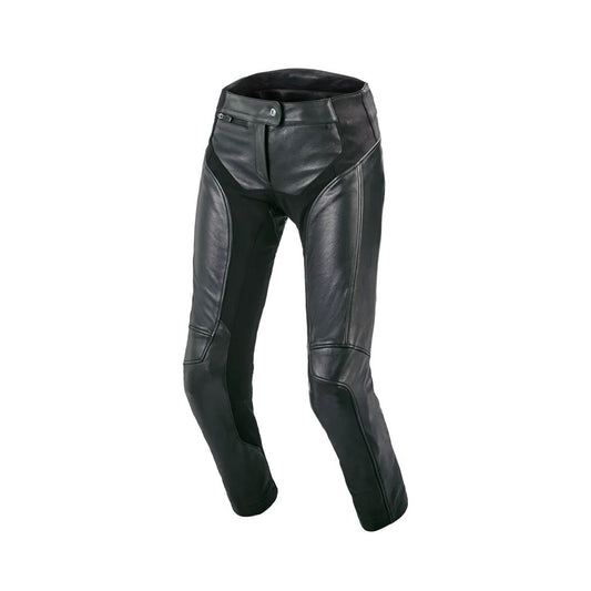 motorcycle pants macna mohita womens leather stretch cow leather knee hip protection hot weather summer mesh black touring adventure adv front