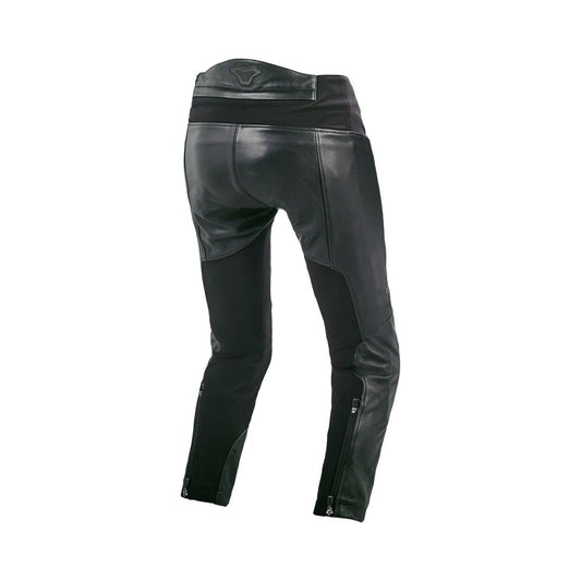 motorcycle pants macna mohita womens leather stretch cow leather knee hip protection hot weather summer mesh black touring adventure adv back