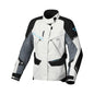 motorcycle jacket macna mundial womens mesh raintex thermos vents ventilation easy cuff gray blue black touring adventure adv front 