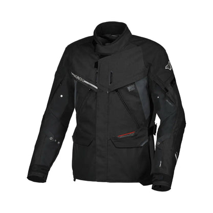 motorcycle jacket macna mundial mesh raintex thermos vents ventilation easy cuff black touring adventure adv front